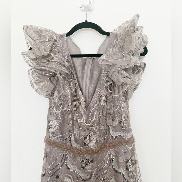 Mac Duggal Embellished Ruffled Cap Sleeve A Line Dress - Picture 4 of 8